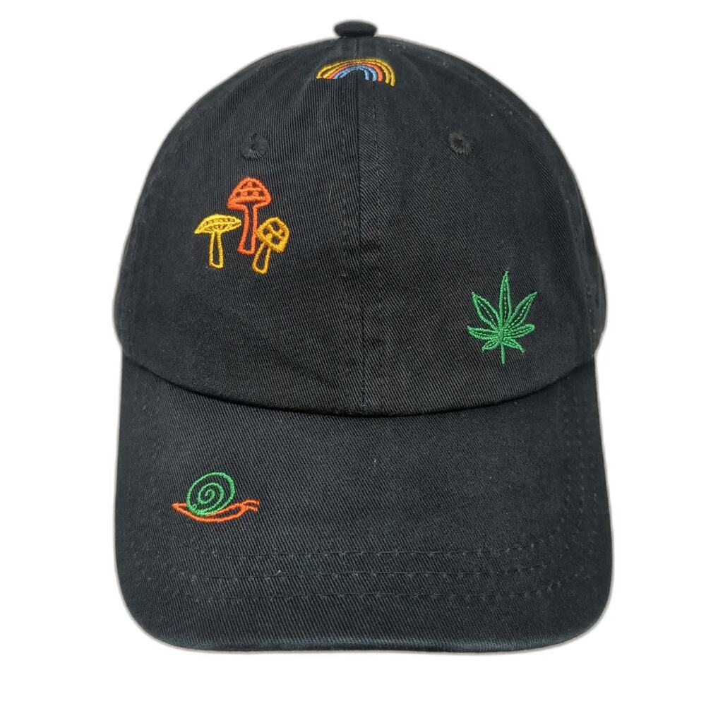 Empyre Baseball Cap Black OSFM Embroidered Icons Mushroom Weed Leaf Snail Hat